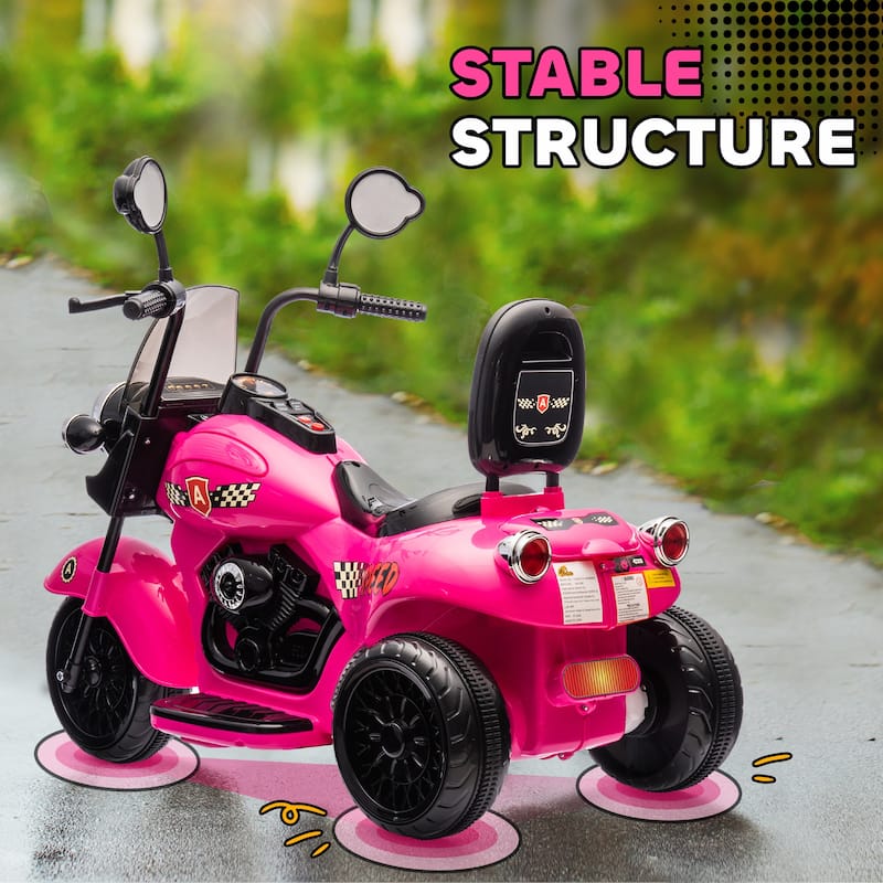 Pink Electric Motorcycle Ride-On Trike Motorcycle with Headlights, 3 Wheel 6V Battery Powered Motorbike