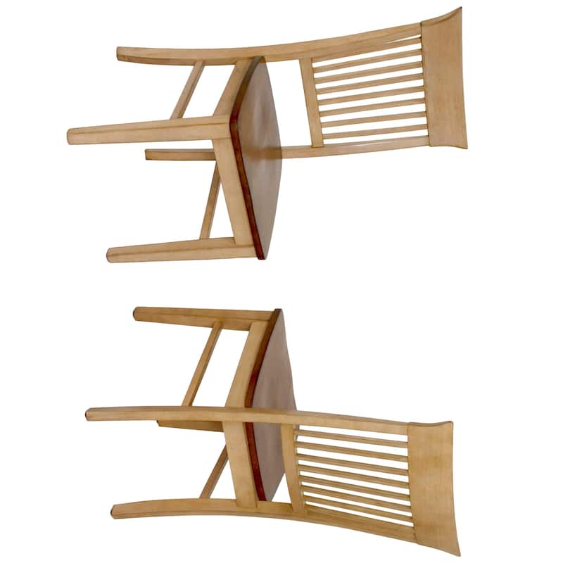 Wooden Armless Side Chairs With Striped Back - 38" - Cream and Brown - Set of 2