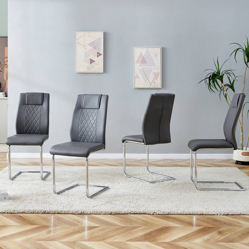 Leather Dining Chair Set of 6 Office Chair with C-Shaped Metal Legs