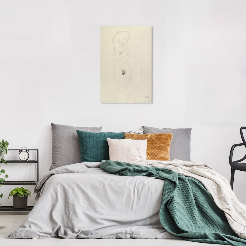 Wynwood Studio Canvas Classic and Figurative Gustav Klimt - Standing Nude Black and Eggshell Traditional Wall Art Canvas Print - 24 x 16