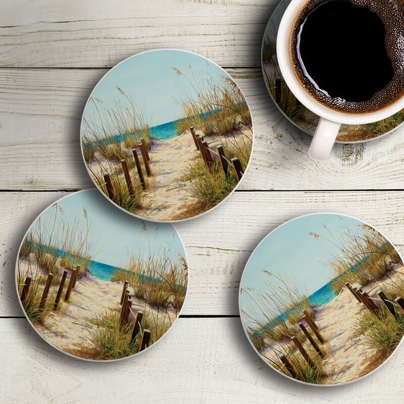 Counterart Absorbent Stone Coasters - Beach Path - Set of 4 - 4x4x1.161