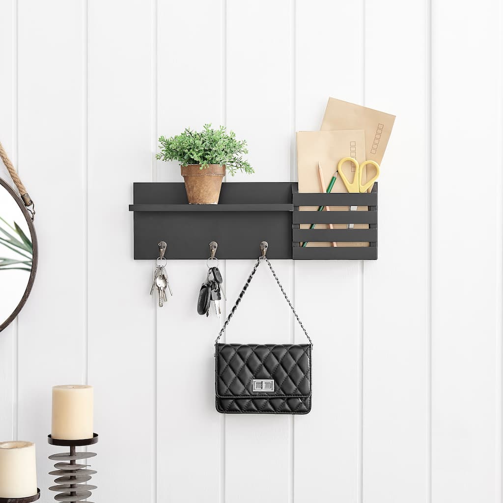 Danya B. Utility Entryway Shelf with Pocket and Hanging Hooks