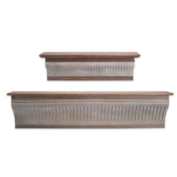 Shop Set Of 2 Brown Embossed Pattern Decorative Metal Wall Shelf 39 5 Overstock 21226047