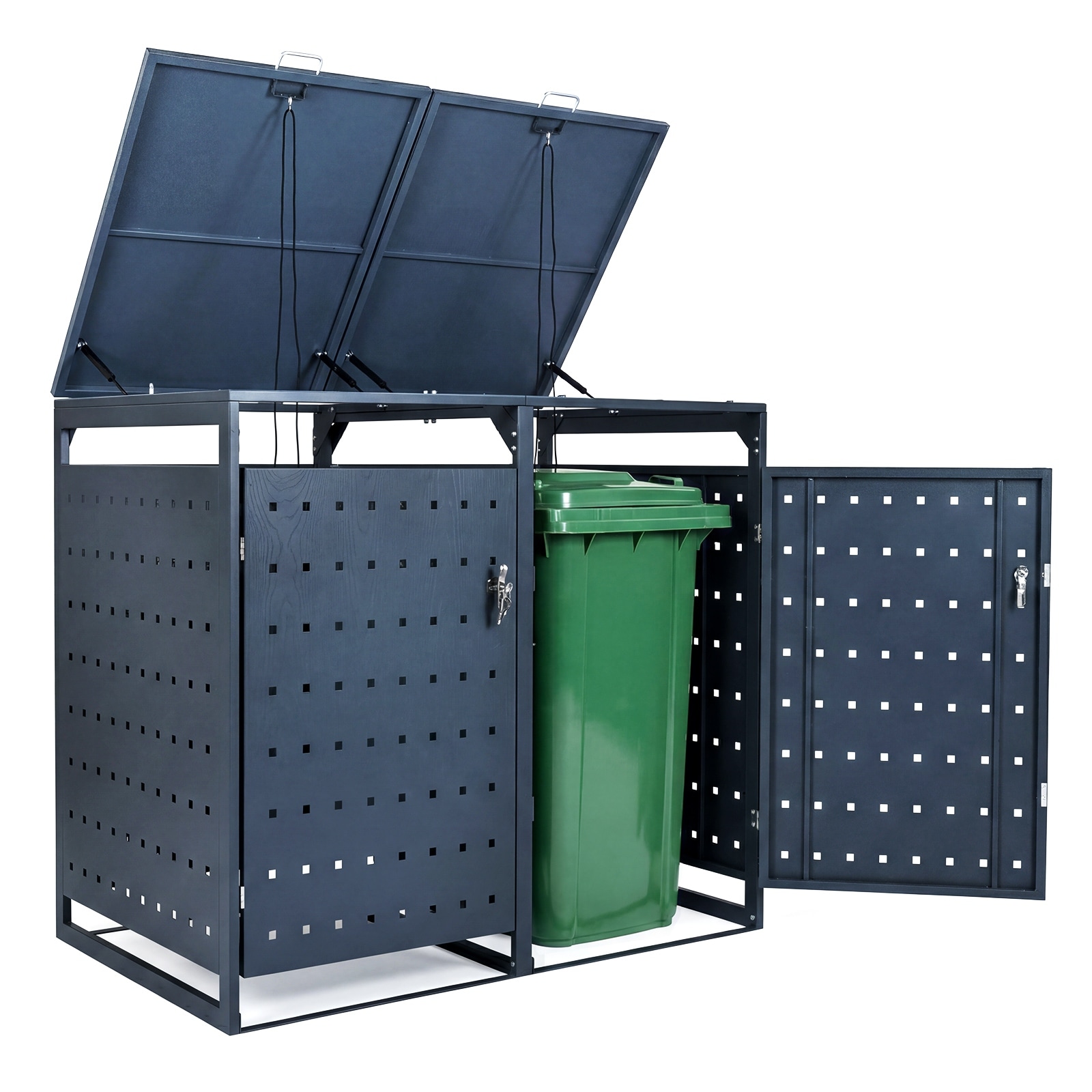 Gymax Metal Garbage Bin Storage Shed for2Trash Cans44CU.FT Double