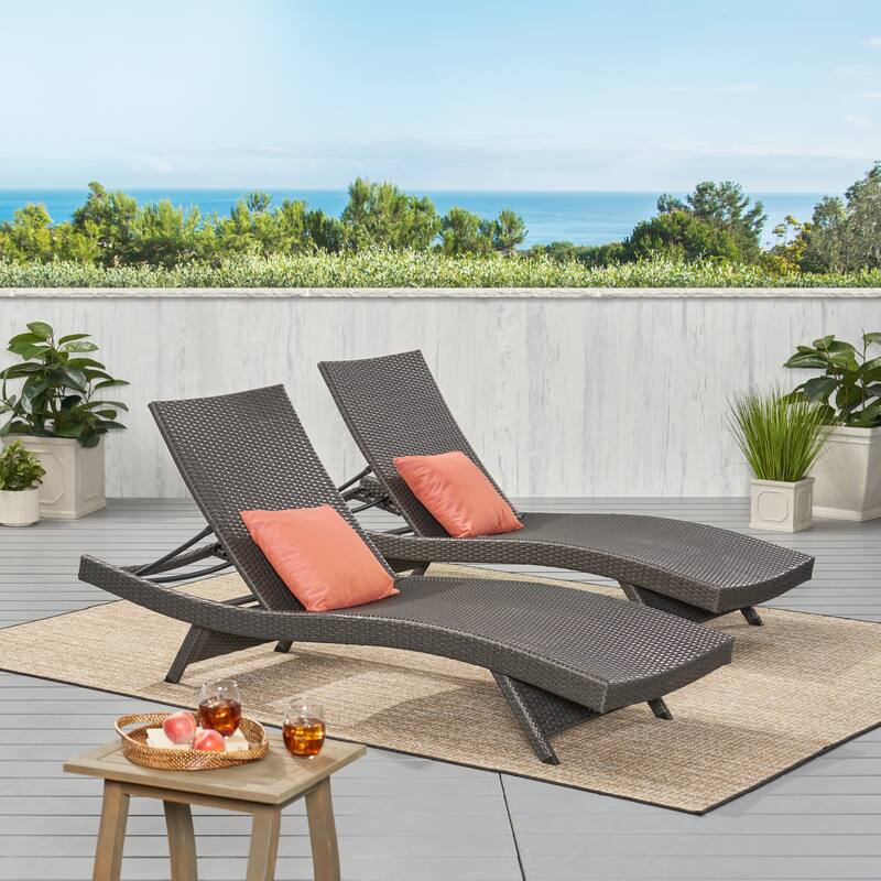 Roomfitters Outdoor Wicker Chaise Lounge Set, Adjustable Reclining Patio Loungers, Weather-Resistant Rattan