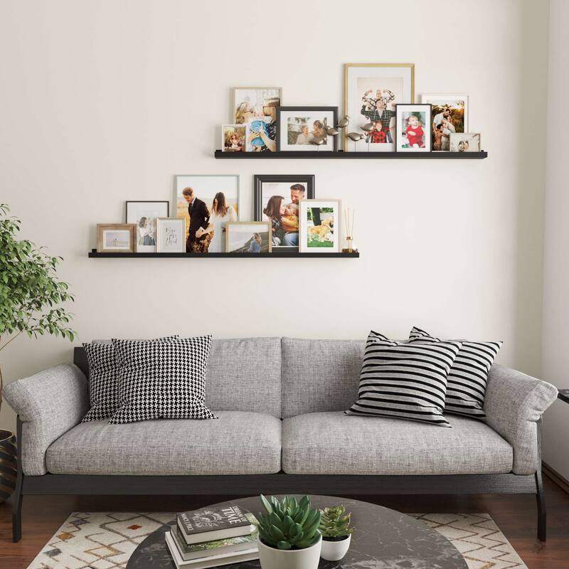 Wallniture Denver Narrow Picture Ledge Wall Shelves 60" ,Black, Set of 2