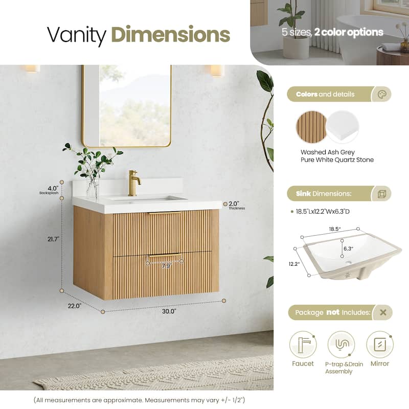 Barcelona Floating Bath Vanity with Quartz Stone Top without Mirror