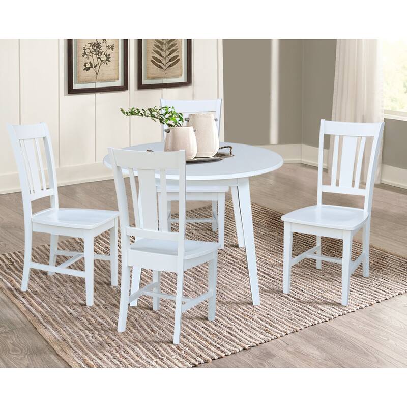 42" Solid Wood Round Dual Drop Leaf Table with 4 Dining Chairs