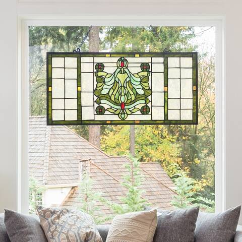 River of Goods 26"W Vintage Victorian Stained Glass Window Panel - 26" x 0.5" x 13.75"