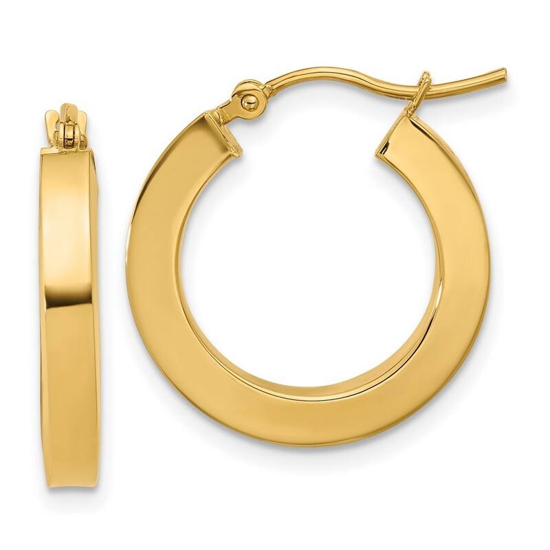 Curata 10k Yellow Gold 3mm Solid Squared Tube Hoop Earrings - 20mm - 45mm