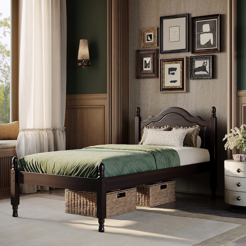 100% Solid Wood Reston Twin Size Panel Headboard Platform Bed by Palace Imports - Espresso