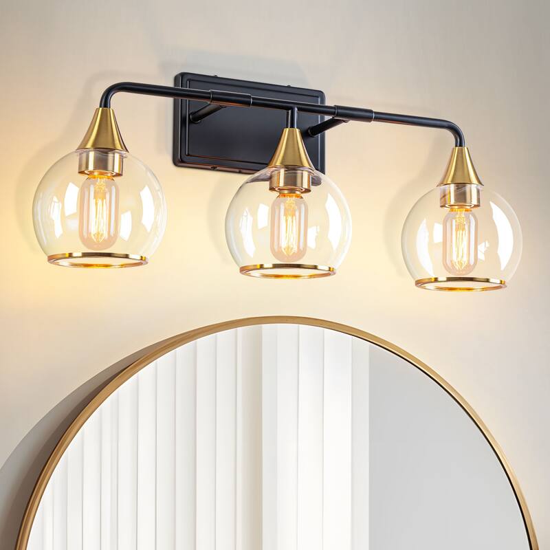 Starsky 3/4 Lights Modern Vanity Light Clear Globe Glass Shades - Black/Gold - 3-Light