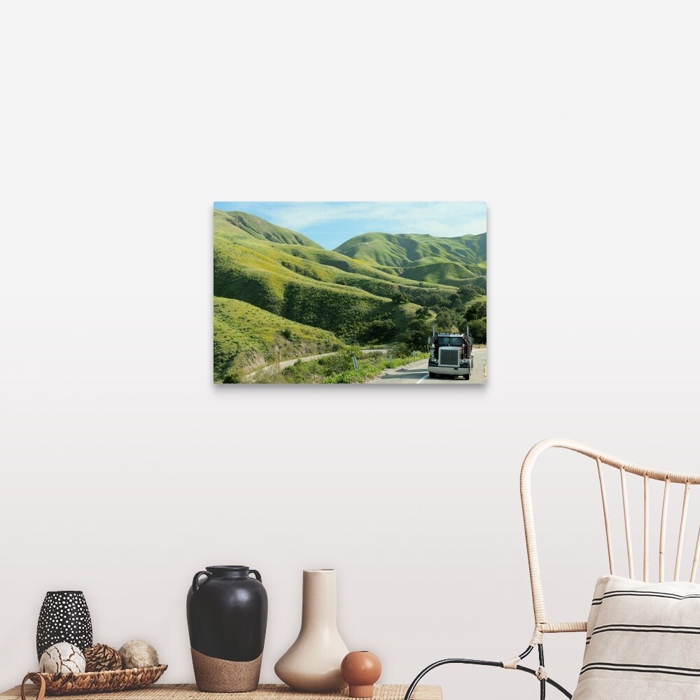 Shop Semi Truck Driving On Remote Highway Canvas Wall Art Free