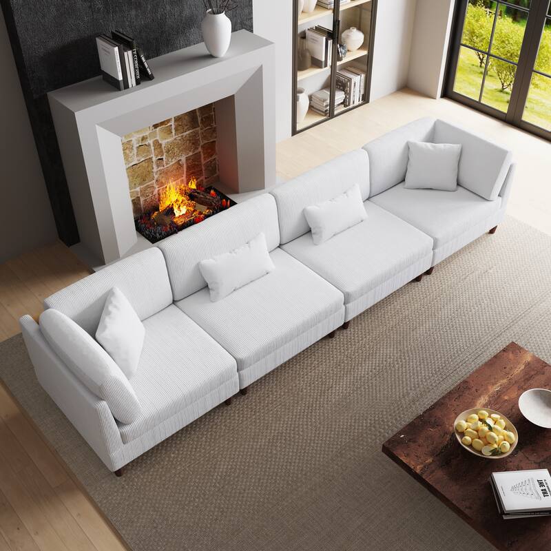 4-Piece Modern Corduroy Modular Sectional Sofa with pillows For Living Room