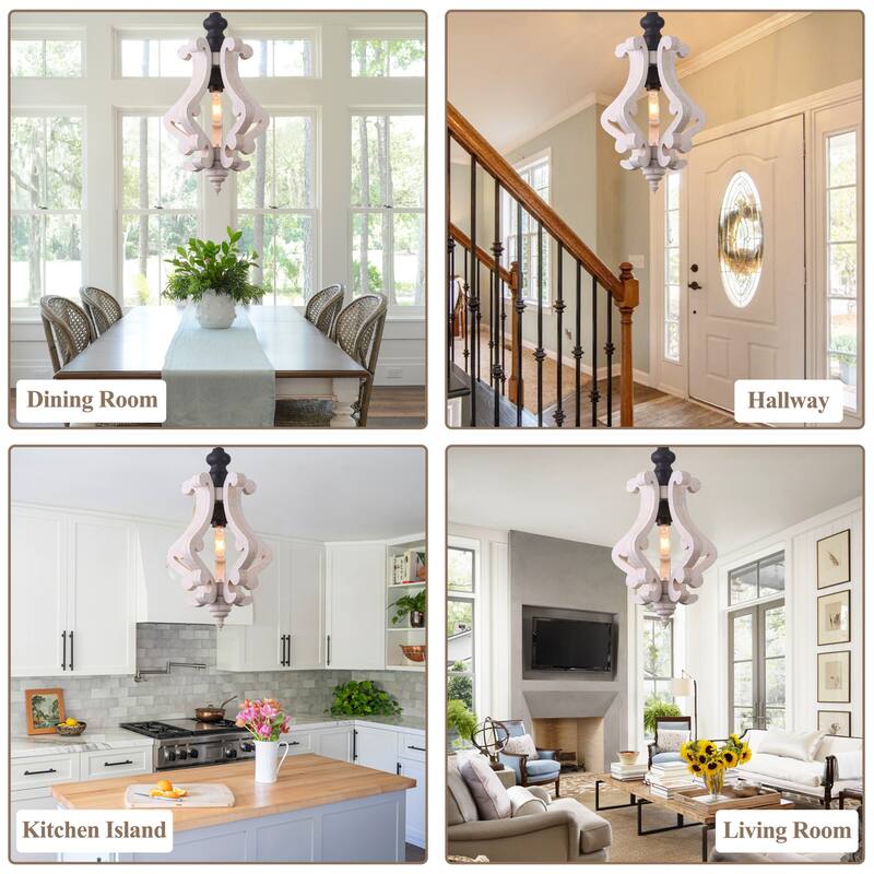 Cusp Barn Farmhouse Light Fixtures Chandelier 1-Light Rustic Wood Pendant Light with Adjustable Chain for Kitchen Island