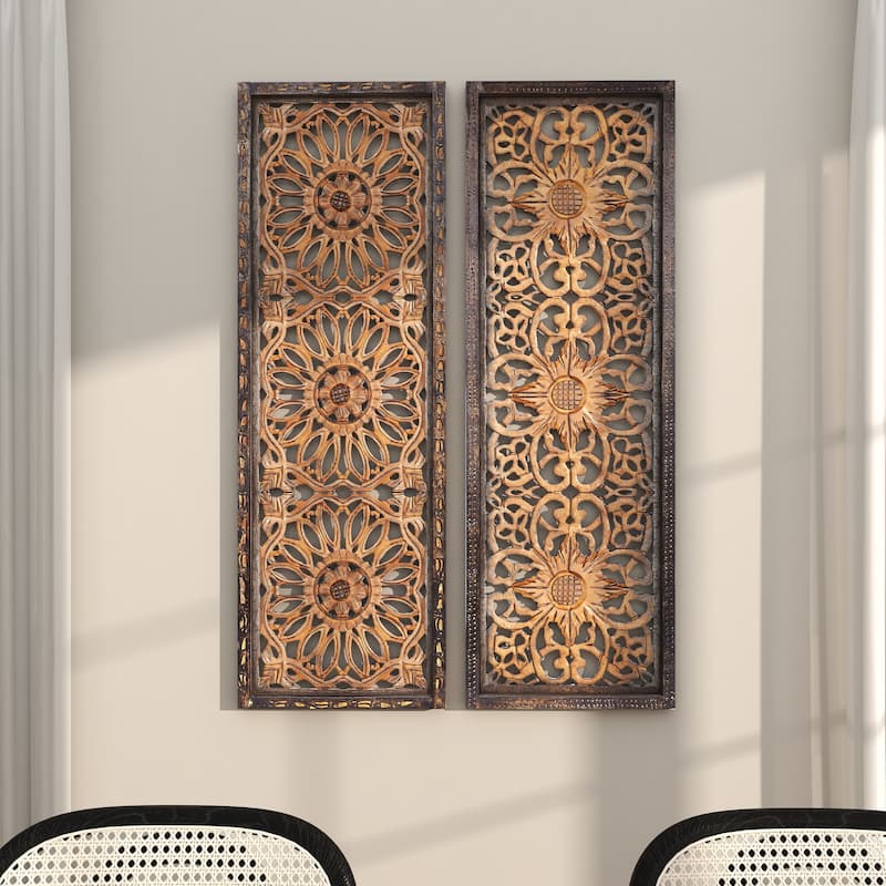 Brown MDF Traditional Wall Decor Ornamental (Set of 2)
