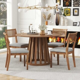 5-Piece Dining Set with Round Dining Table and 4 Upholstered Chairs ...
