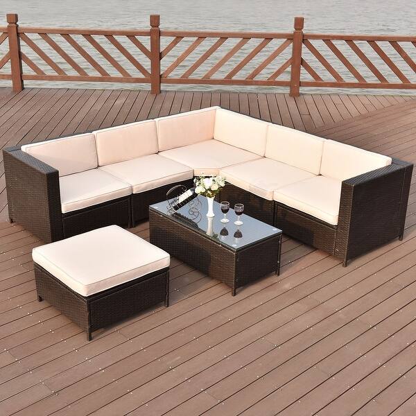 Shop Costway 7 Pcs Outdoor Rattan Wicker Furniture Set Sectional Cushioned Seat Garden Patio Overstock 16409116