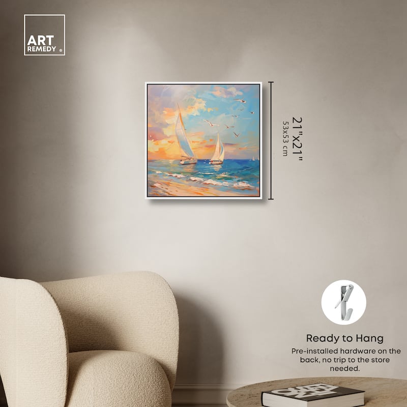 Art Remedy Sailboats In The Sunset Framed Sailing 1 Piece Canvas Wall Art