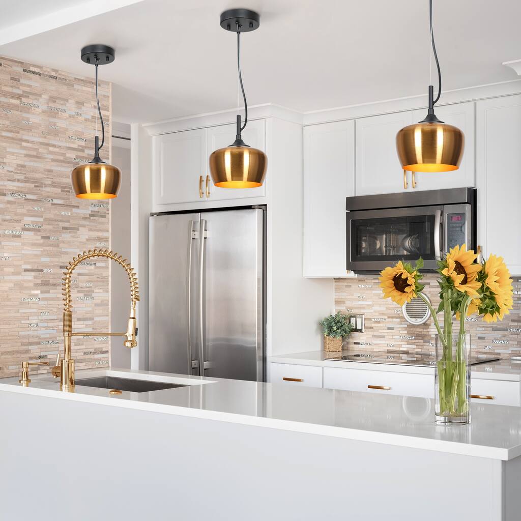 Modern Farmhouse Black Gold 1-Light Pendant Light Dome Island Lights for Dining Room