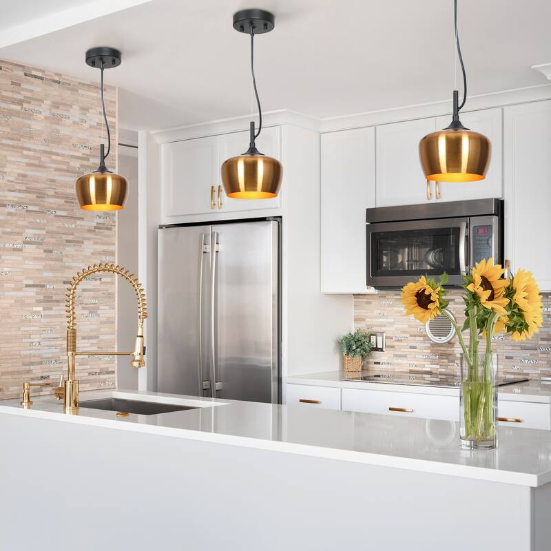 Modern Farmhouse Black Gold 1-Light Pendant Light Dome Island Lights for Dining Room