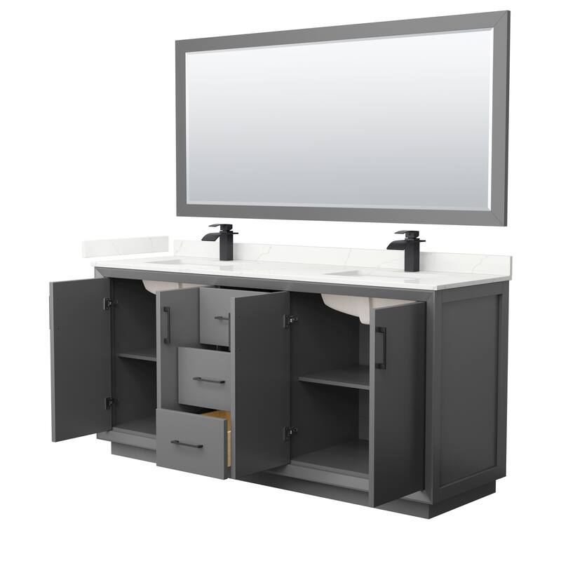 Strada 72-inch Double Vanity, Quartz Top, 70-inch Mirror