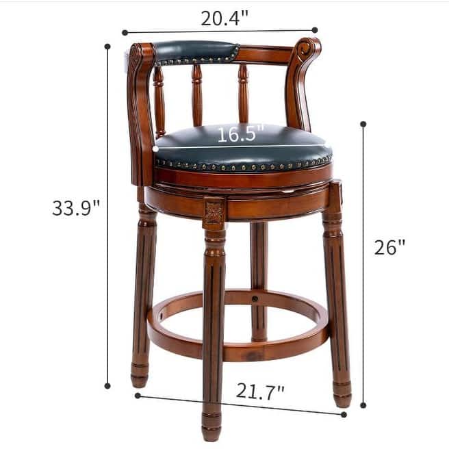 360 Swivel Leather Wooden Bar Stools Upholstered Breakfast Stools Coffee Bar Stools with Back for Kitchen Counter