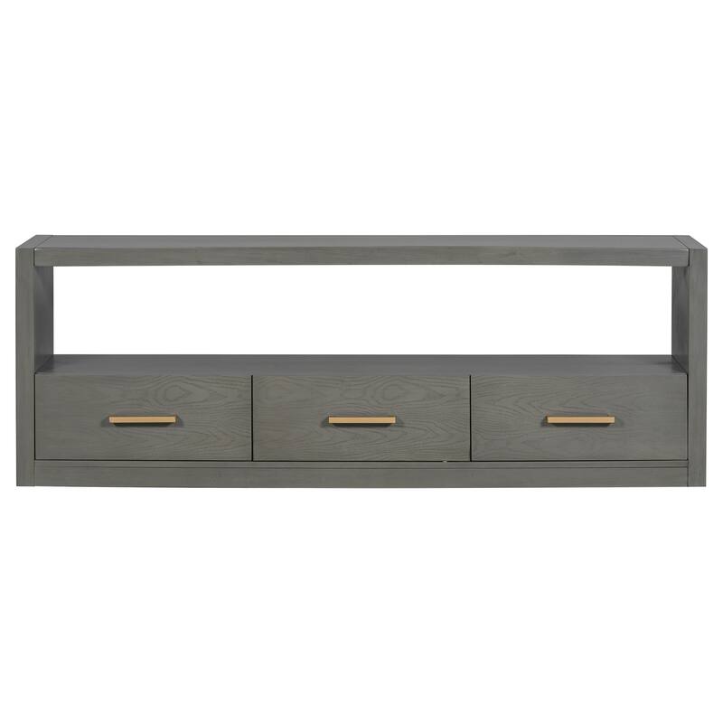 74" Wood TV Stand Wide Top Media Console Table w/ 3 Drawers, Metal Handles, Classic Entertainment Center for Living Room