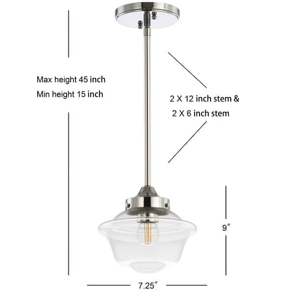 dimension image slide 5 of 6, JONATHAN Y Cleo Adjustable Drop Metal/Glass LED Pendant