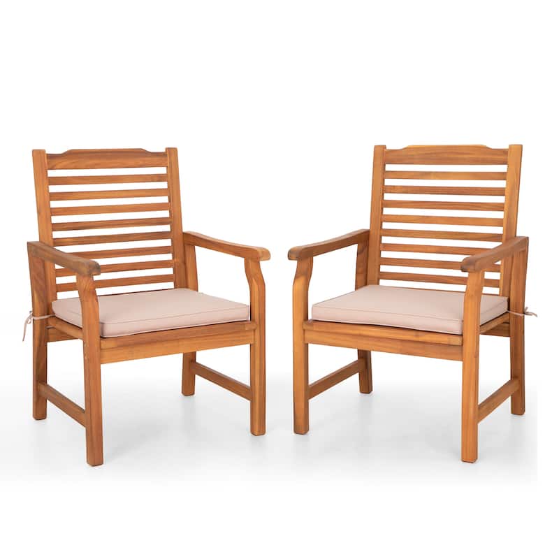 MAISON ARTS 2-Piece Patio Natural Solid Acacia Wood Dining Chairs, Patio Oil Finished Wooden Armchairs Set of 2