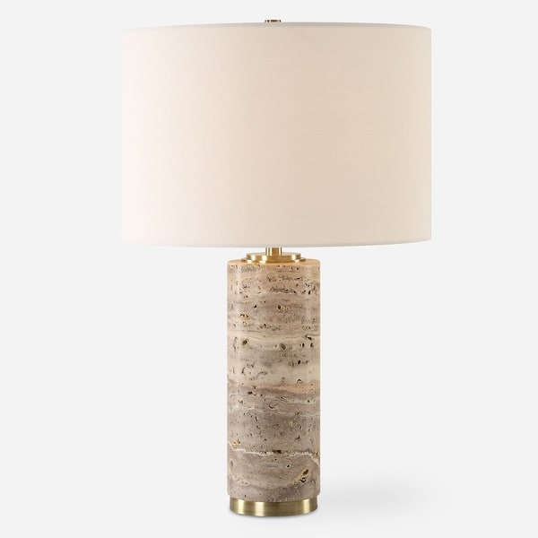 slide 2 of 7, Uttermost Cortado Travertine Table Lamp - 23.25" H X 15" W X 15" D