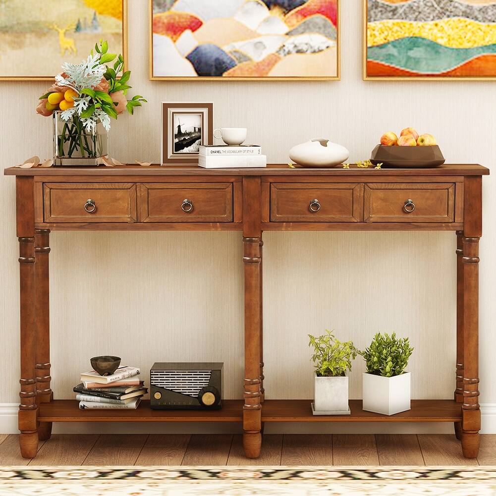 Console Table Sofa Table with Drawers and Long Shelf Rectangular