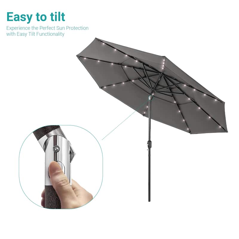 BONOSUKI 3 Tiers Patio Market Umbrella w/Solar Lights and Tilt button