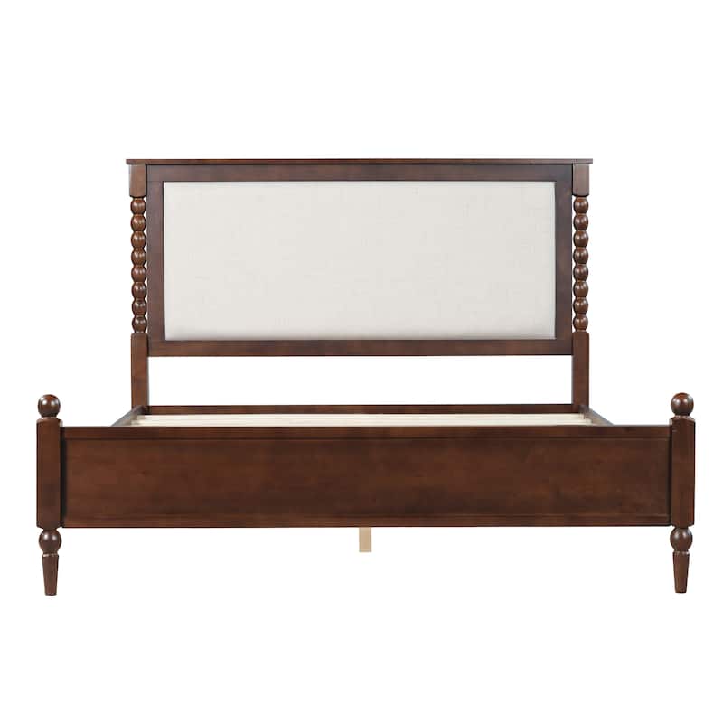 Christopher Knight Home - Traditional Wooden Platform Bed with Upholstered Headboard and Spindle Accent Design