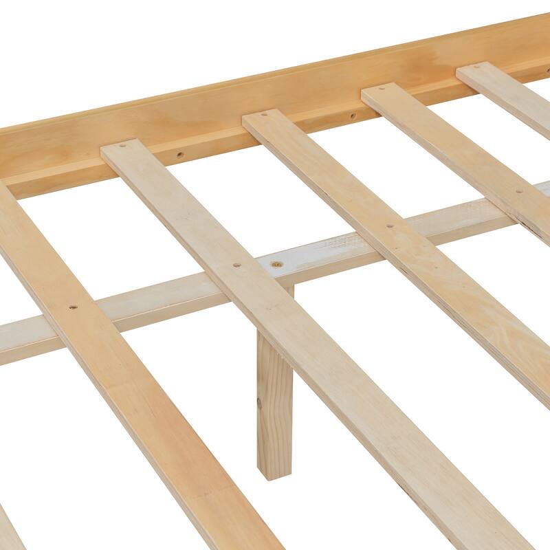 Full Size Wooden House Bed with Drawers, Natural Finish, Sturdy Pinewood Construction