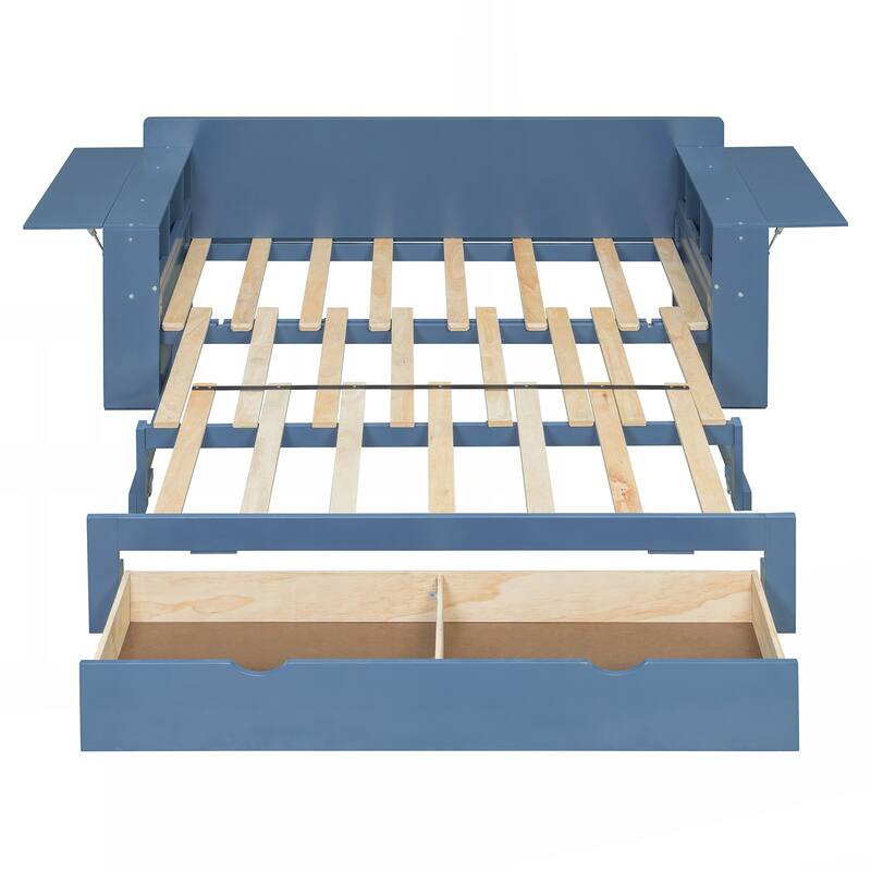 Full Size Daybed with Removable Desk, Storage Drawers & Hydraulic Side Table