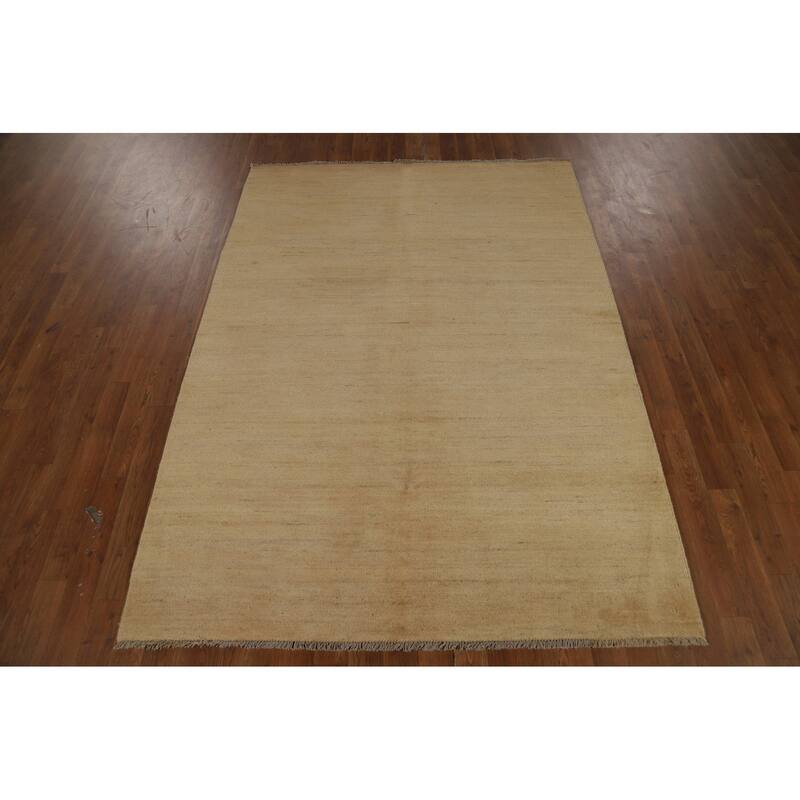 Contemporary Gabbeh Oriental Area Rug Hand-Knotted Solid Wool Carpet - 4'3" x 6'7"