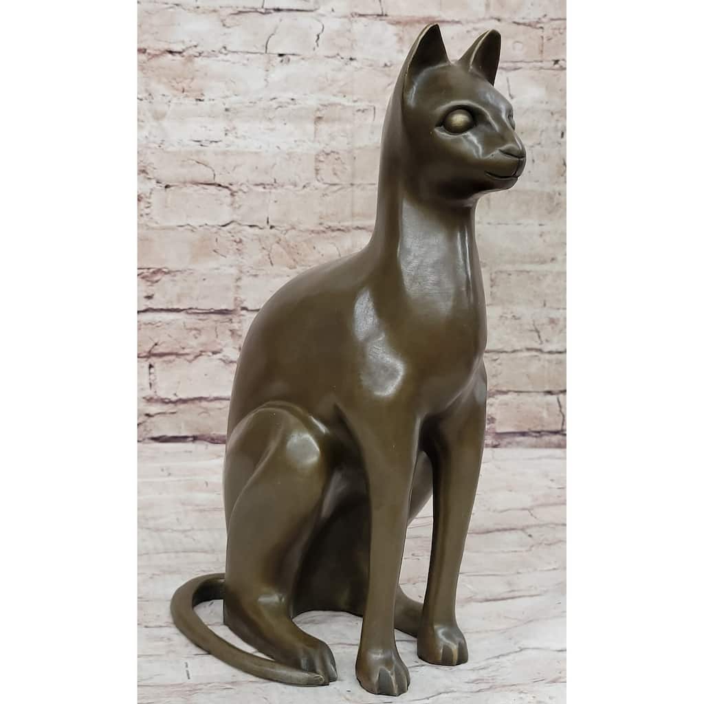 Hot Cast Bronze Metal Sitting Imitative Cat Sculpture Statue Figure Feline Collectible Art
