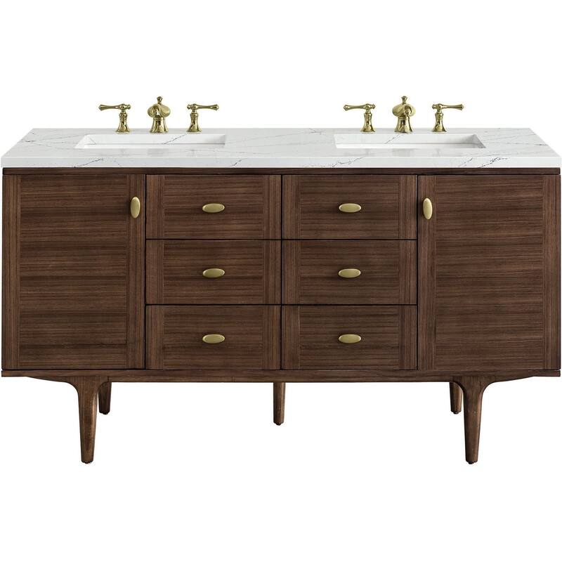 James Martin Vanities 670-V60D-FENC Amberly 60" Wall Mounted or Free - Mid-Century Walnut - Walnut Finish