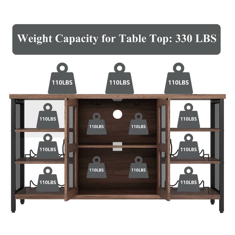 Industrial Wine Bar Cabinet Wood Buffet Cabinet Wine Rack Sideboard - 55“W