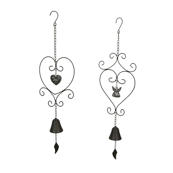 Metal Angel Heart Hanging Wind Chime With Bell Outdoor Decor (Set Of