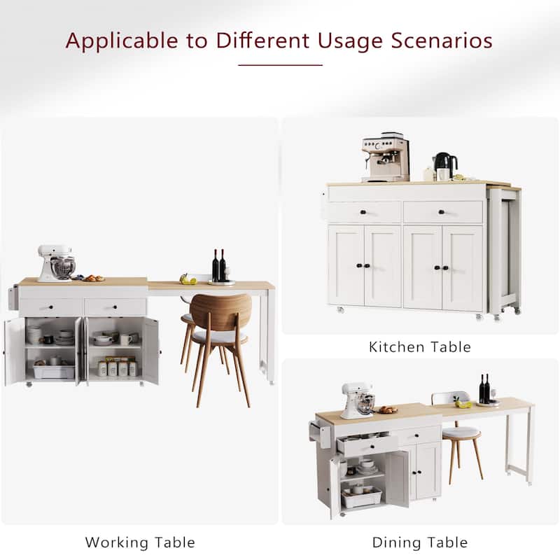 74.5 Inch Kitchen Island with Extendable Dining Table and Storage