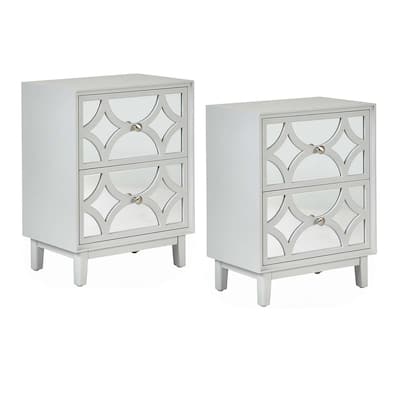 COZAYH 2-Pieces Contemporary Mirror Front 2-Drawer Nightstand