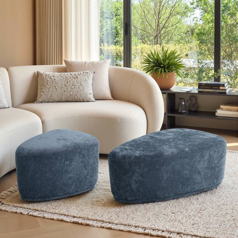 Leon 26" & 43" W Chenille Triangle Cocktail Ottoman Set