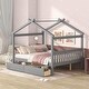 preview thumbnail 9 of 19, Full Size Wooden House Bed with Drawers Storage Bed for Kids, Teens, Girls, Boys Upholstered Platform Bed Easy Assembly