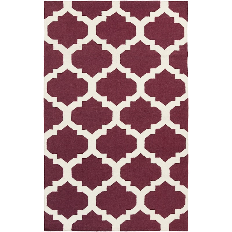 Hand-Woven Esme Moroccan Trellis Reversible Flatweave Wool Rug - 4' x 6' - Purple