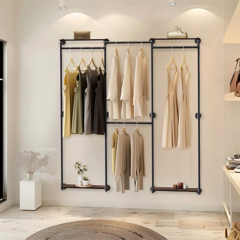 Industrial Pipe Clothes Rack Wall Hanging Clothing Garment Shelf