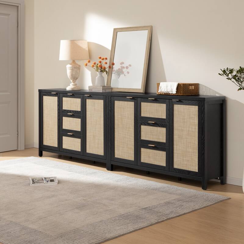 Natural Style Rattan Door Storage Cabinet with 3 Drawers