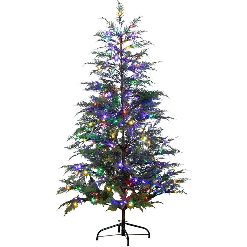 5ft. Pre-Lit Pine Artificial Christmas Tree with 200 Multicolored LED Dewdrop Lights - Vibrant Festive X-Mas Tree