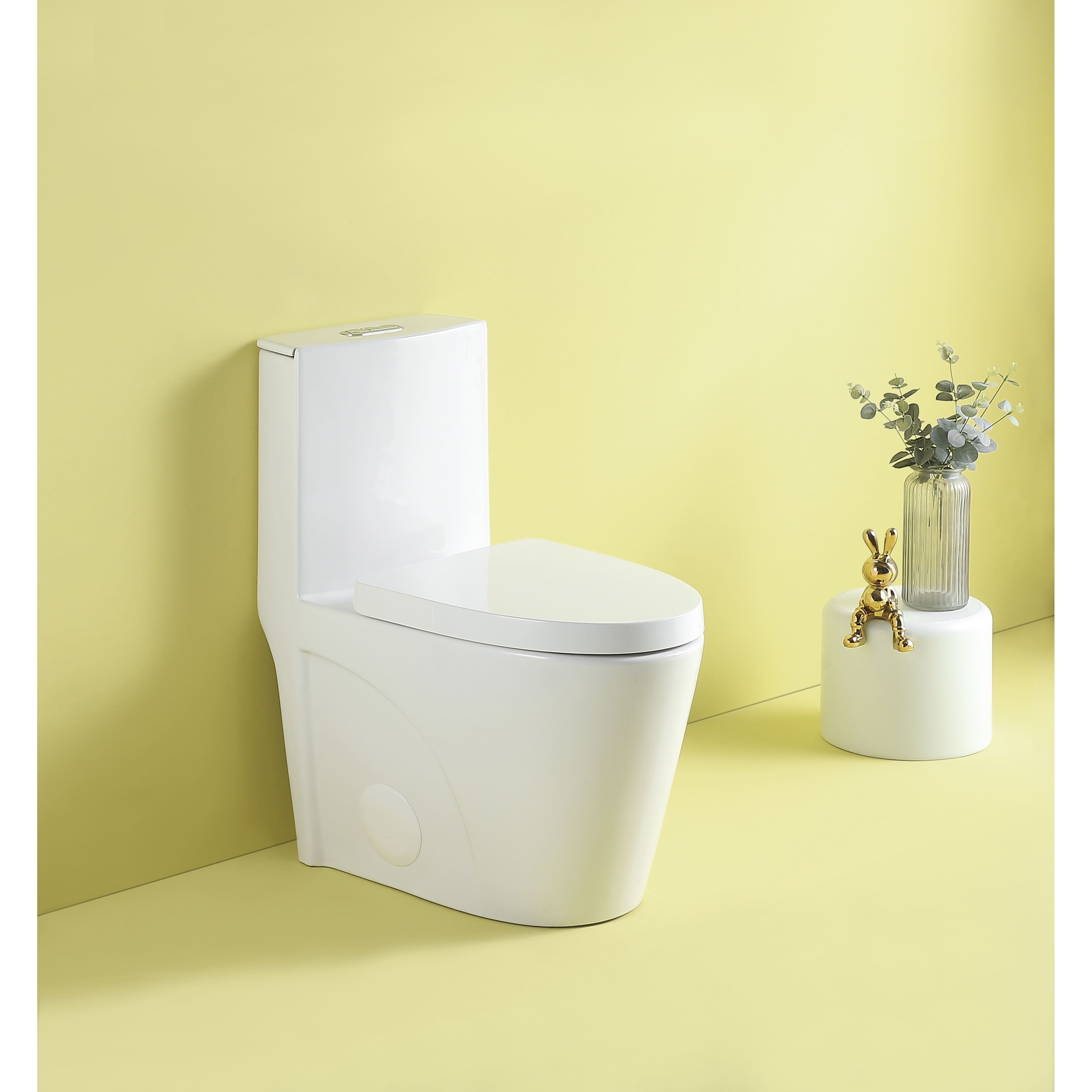 Gloss White Dual Flush 1Piece Elongated Toilet with SoftClose Seat